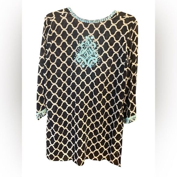 Sulu Sz 6 Black Turquoise Ornate Intricate Embroidered Statement Sleeve Tunic - Picture 2 of 9